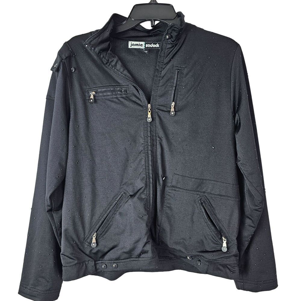 Jamie Sadock Jacket Womens Small Golf Full Zip Black Dot Athletic GUC